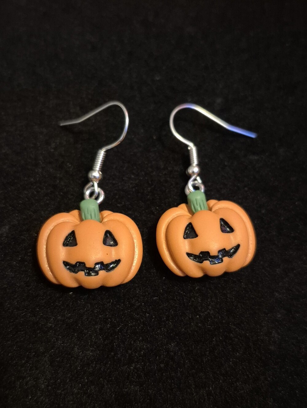 Handcrafted Orange Pumpkin Jack-O'-Lantern Drop Earrings - Halloween Jewelry